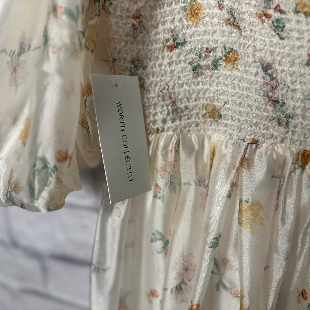 Worth Cream Floral Midi Dress with Puff Sleeves - Picture 8 of 15